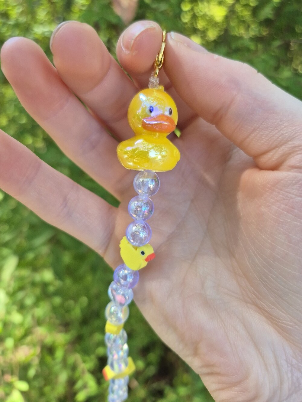 Handcrafted Clear Iridescent Bubble Duck Keychain Charm
